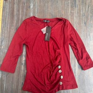 NWT Allegra K Red Asymmetrical 3/4 Sleeve Blouse